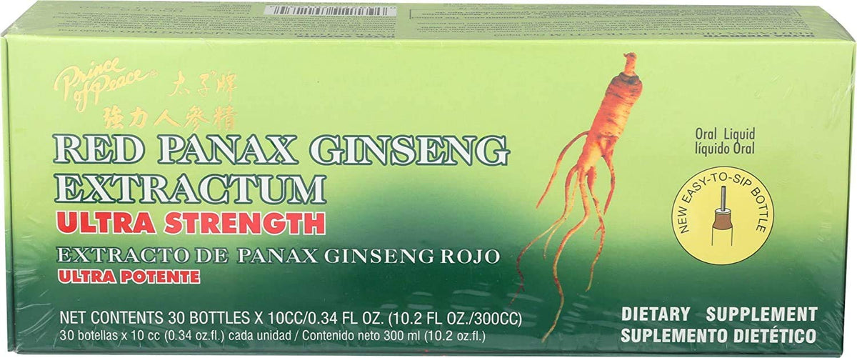 Front view of Prince of Peace Red Panax Ginseng Extractum Ultra Strength bottle, 0.34 Fl Oz (Pack of 30)