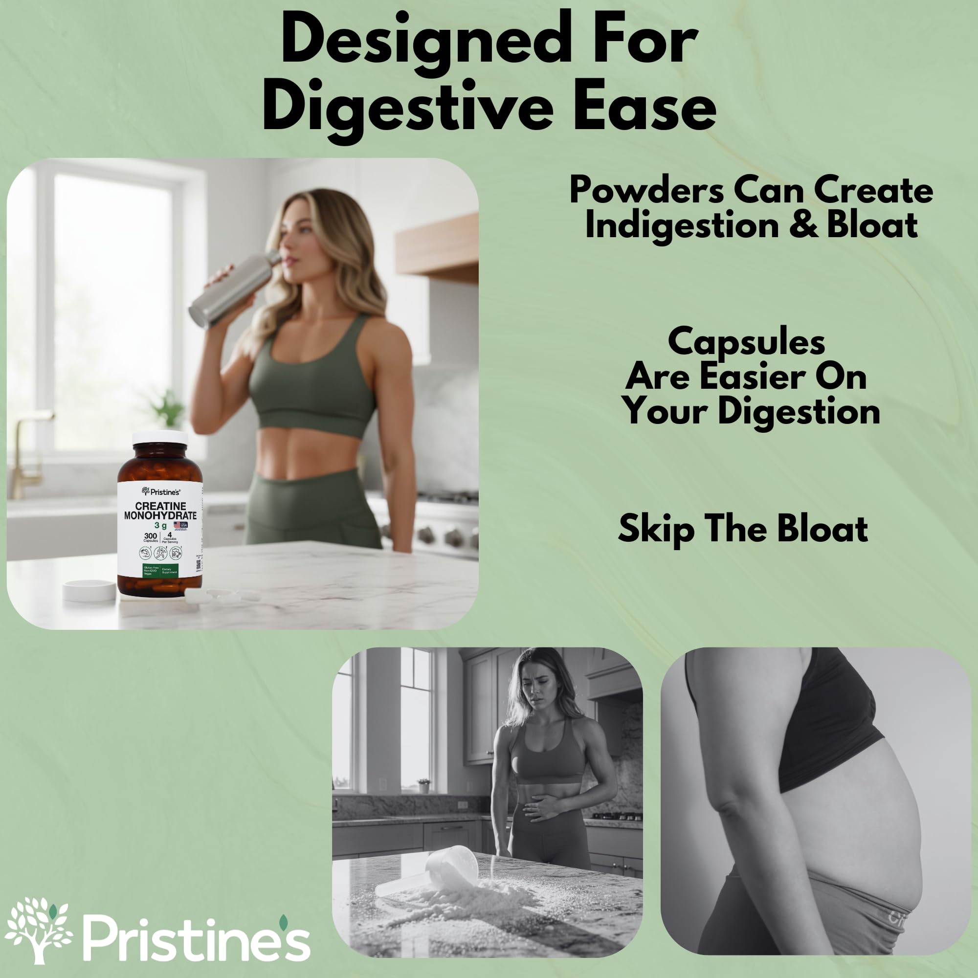 Close-up of PRISTINE Creatine Monohydrate capsules