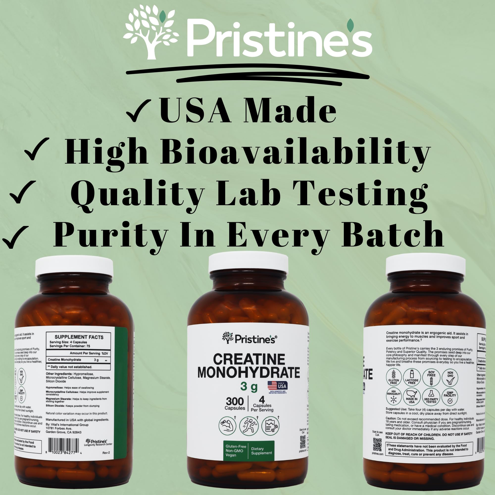 NSF Certified seal on PRISTINE Creatine Monohydrate