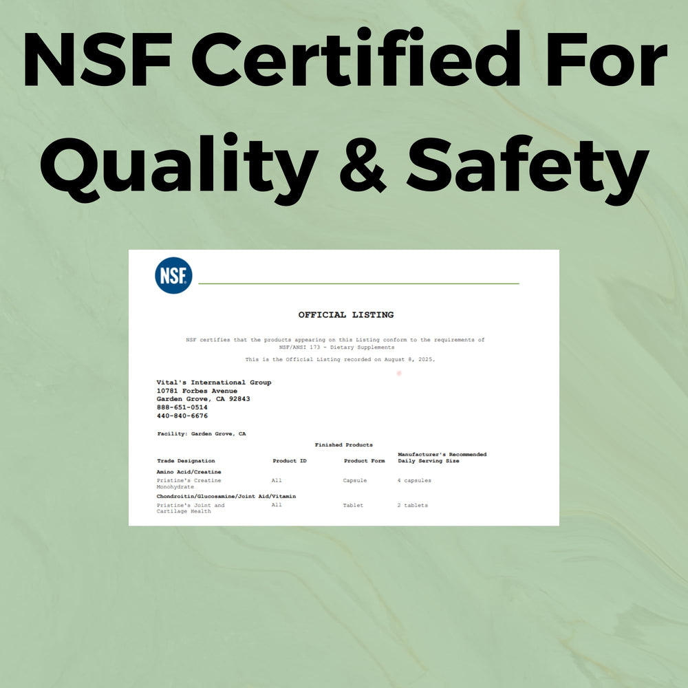 PRISTINE Creatine Monohydrate supplement facts on the label