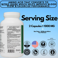 Nutrition facts label on PRISTINE L Arginine bottle