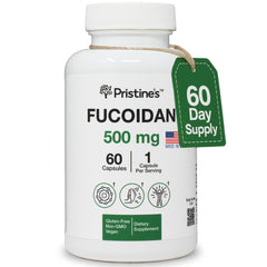 Product photo: PRISTINE'S Fucoidan 500MG bottle and packaging