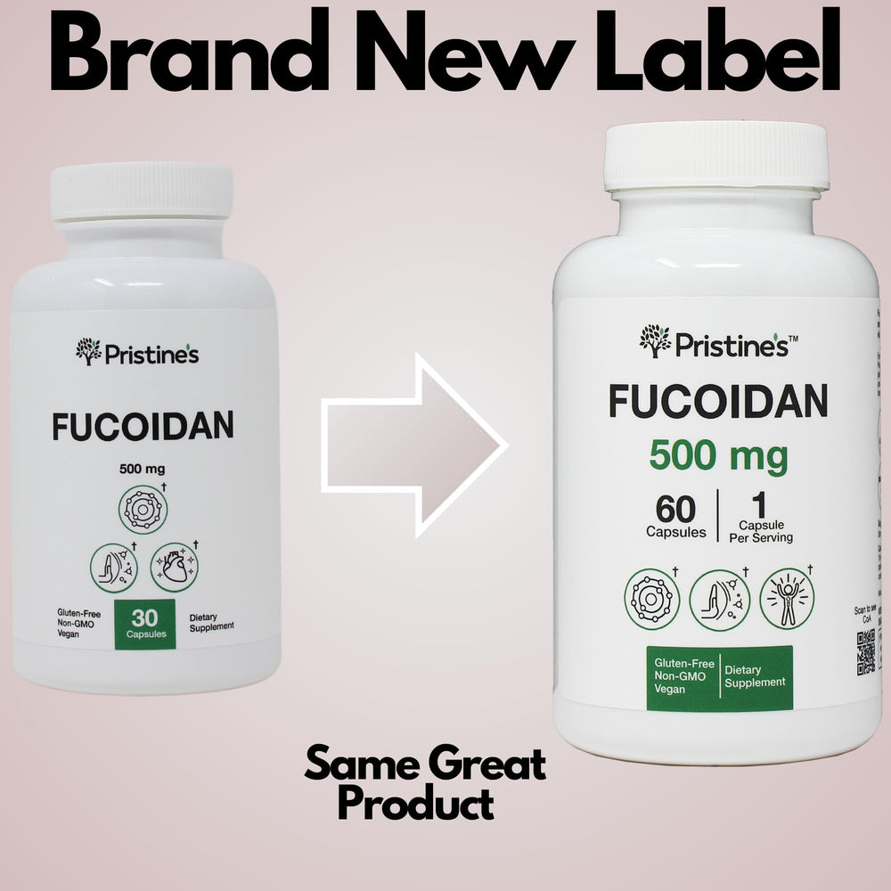 Close-up of Fucoidan 500MG capsules in bottle