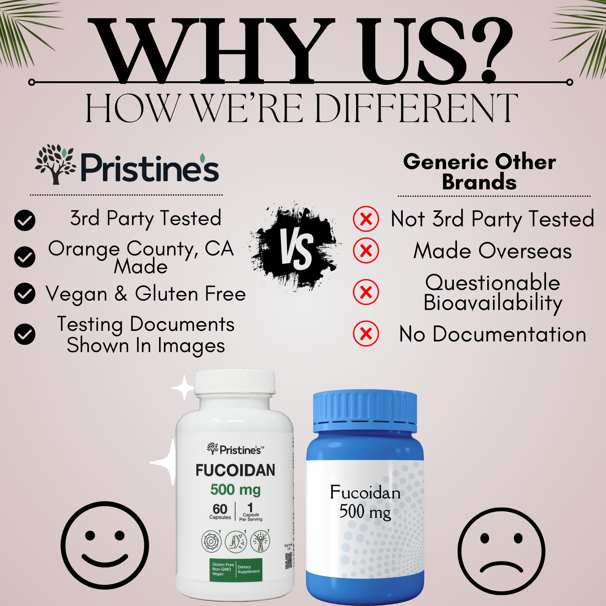 Front packaging view of PRISTINE'S Fucoidan 500MG