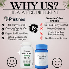 Front packaging view of PRISTINE'S Fucoidan 500MG