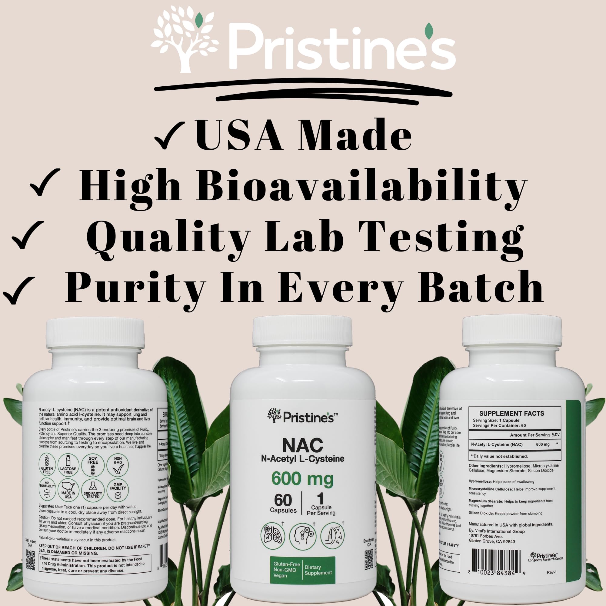 NAC supplement with detailed nutrition label