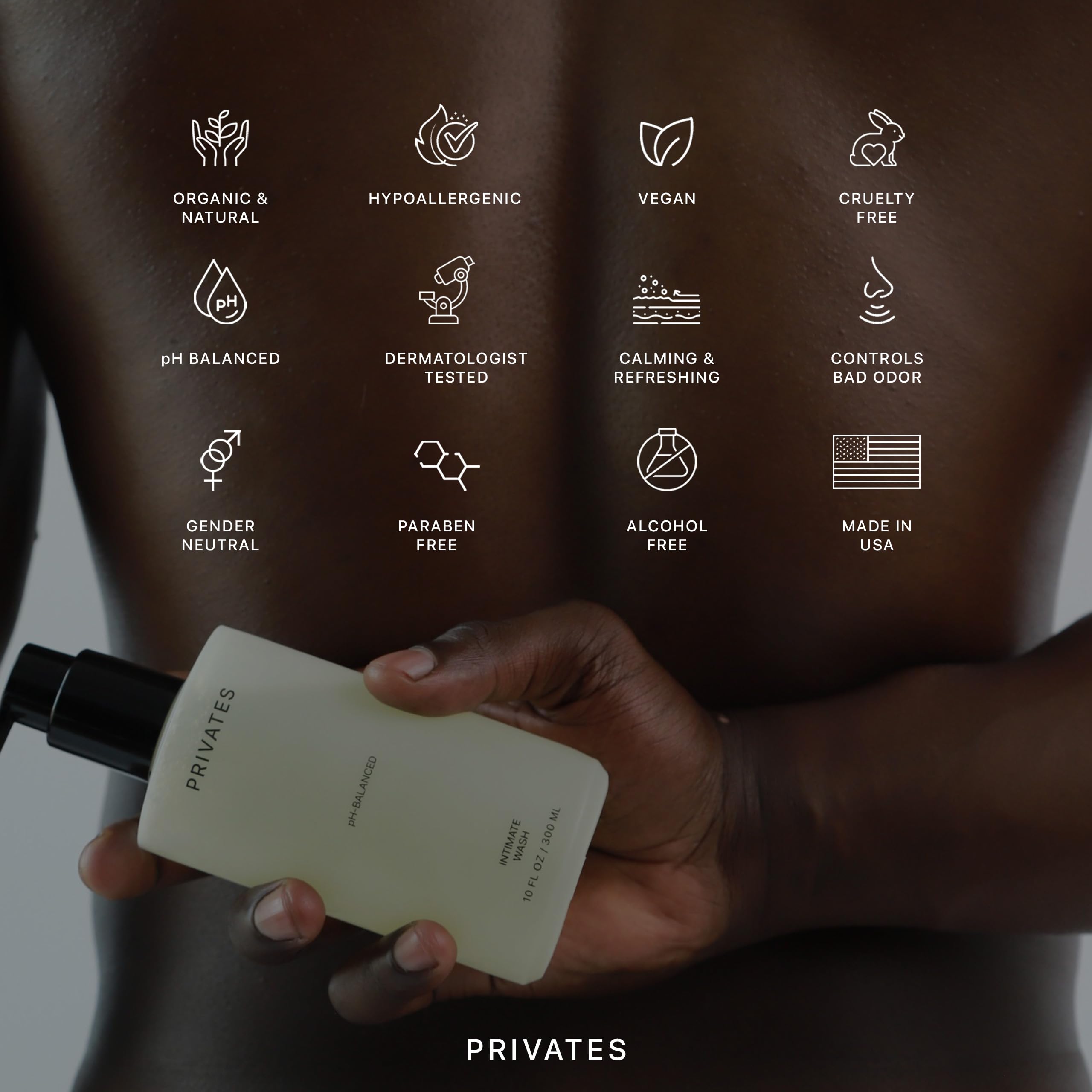 PRIVATES fragrance-free label emphasizes gentle, irritation-free daily intimate care.