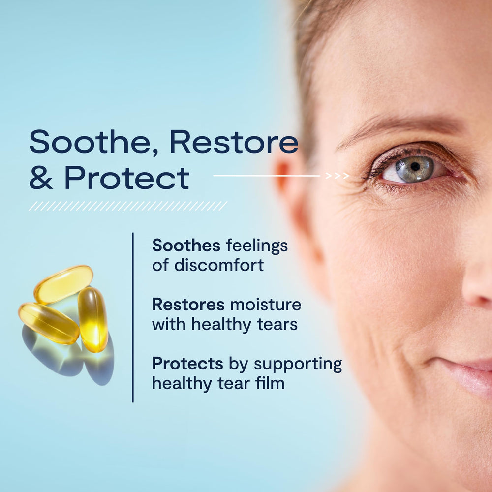 PRN De3 omega-3 softgels image emphasizes omega-3 content for eye nourishment.