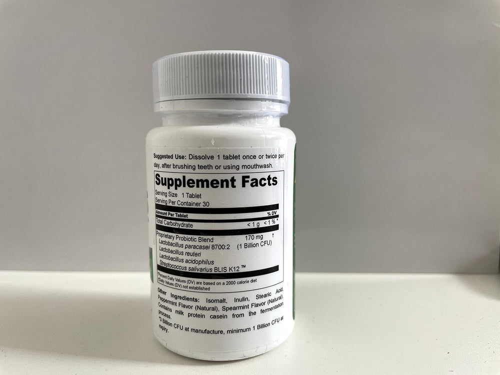Close-up of Pro-B Fresh Dental Probiotics bottle