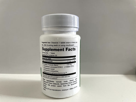 Close-up of Pro-B Fresh Dental Probiotics bottle