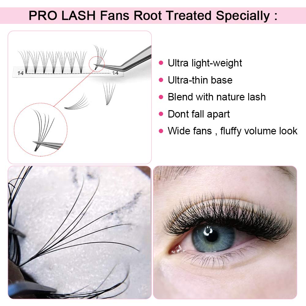 PRO LASHBEAUTY premade fans 4D-0.10-15mm for comfortable full-volume look.