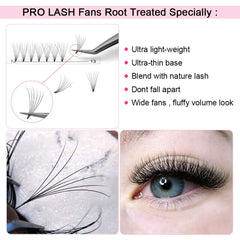 PRO LASHBEAUTY Premade Fans root-detail showing secure attachment