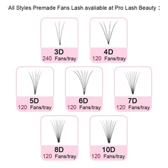 PRO LASHBEAUTY premade fans with stable curl for long-lasting shape.