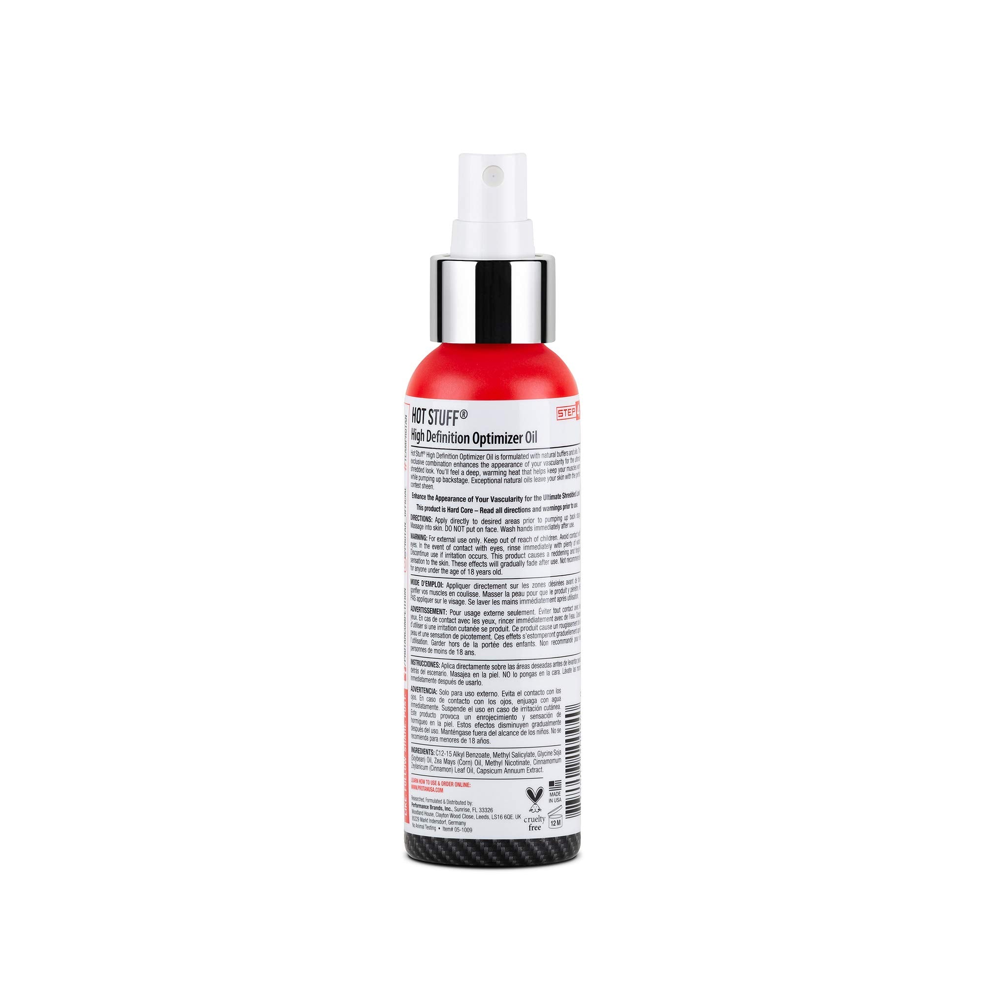 Pro Tan Hot Stuff High Definition Optimizer Oil 4 oz bottle - back view