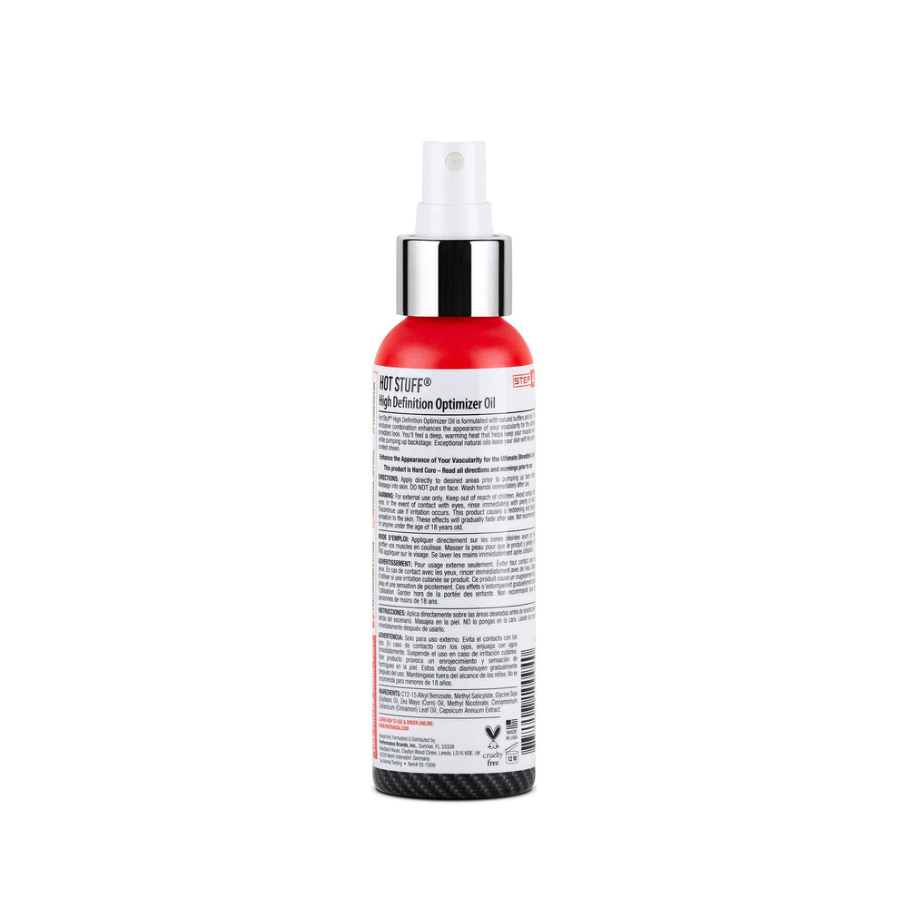 Pro Tan Hot Stuff High Definition Optimizer Oil 4 oz bottle - back view