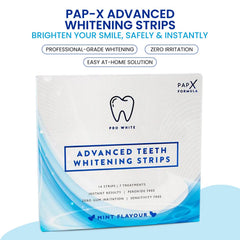 Teeth whitening strips applied to upper and lower teeth for even whitening