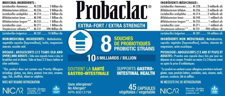 Vegetarian capsules and bottle of Probaclac