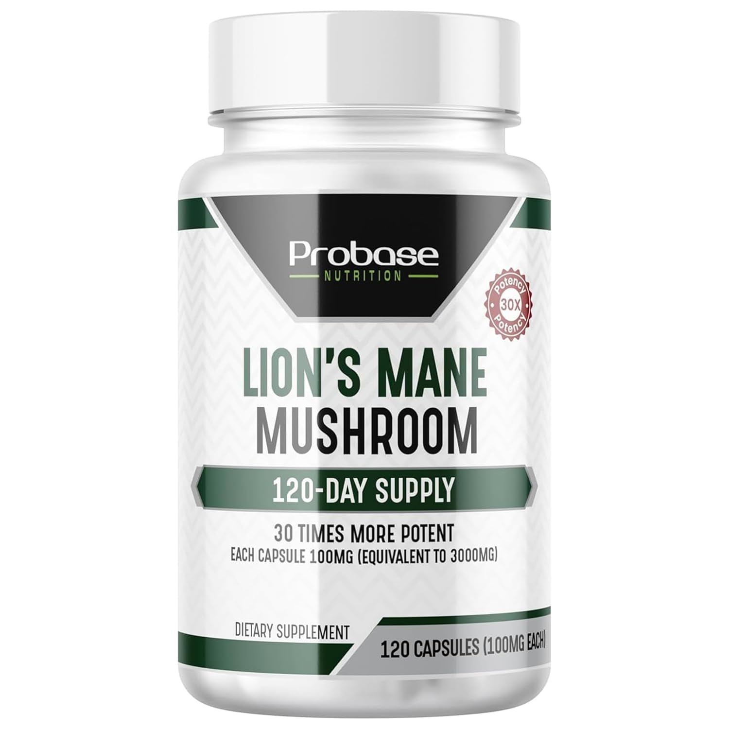 Probase Nutrition Lions Mane Cognition bottle with capsules on white background