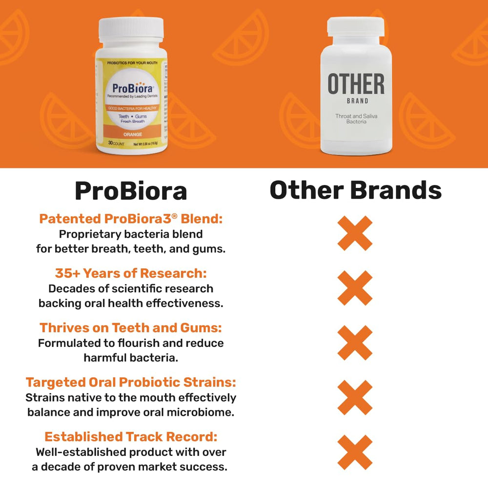 Pile of orange chewable probiotic tablets