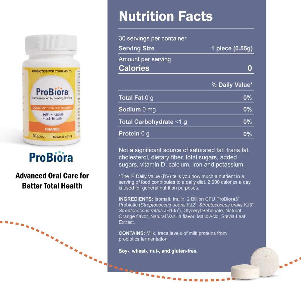 Pack of two orange flavor ProBiora chewable tablets