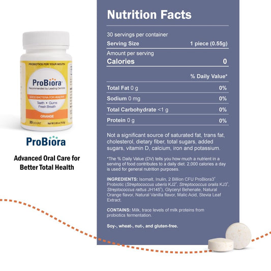 Pack of two orange flavor ProBiora chewable tablets