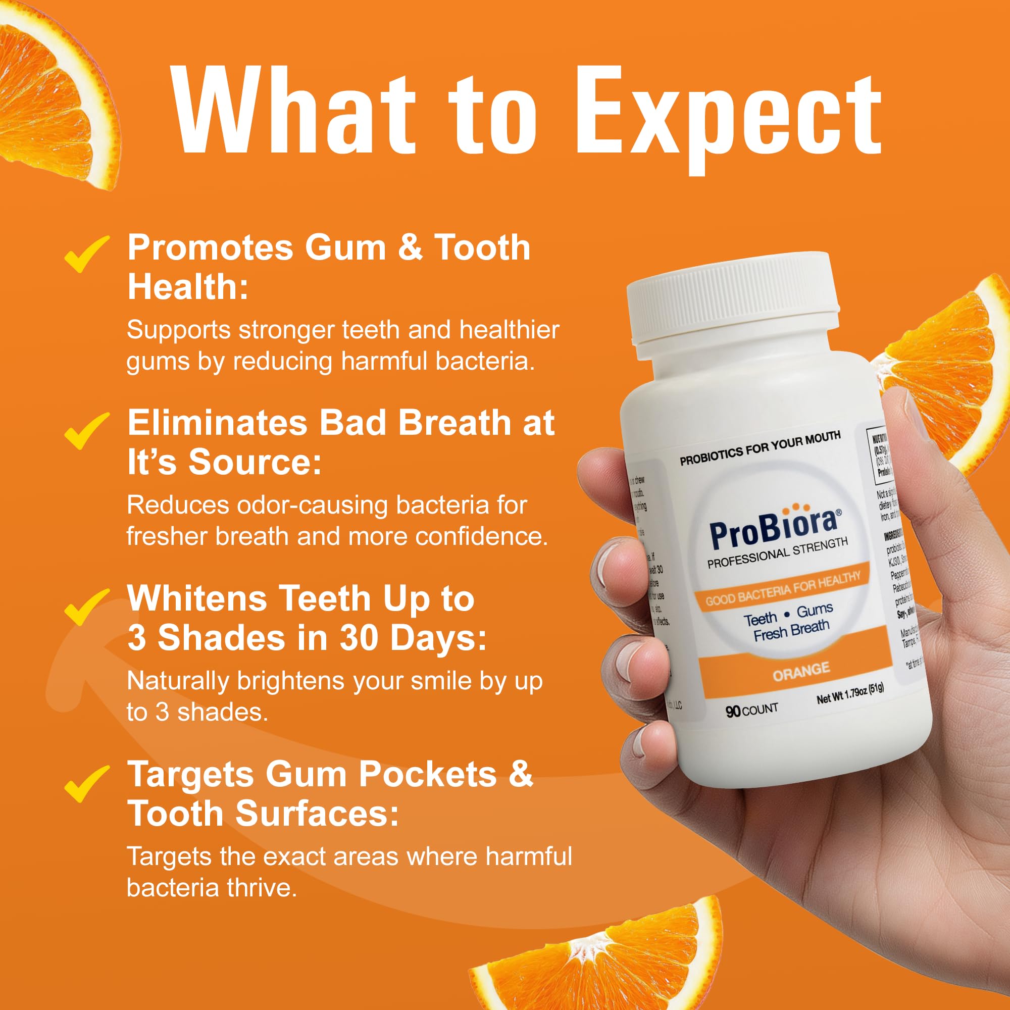 Teeth whitening and fresh breath benefits from ProBiora