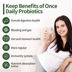 Illustration of 12 probiotic strains including Lactobacillus and Bifidobacterium