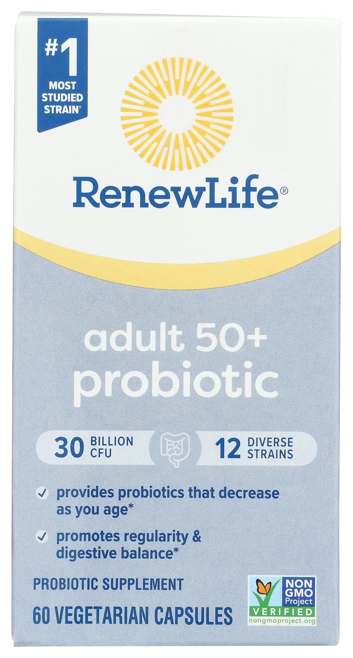 Front view of Renew Life Ultimate Flora 50+ Probiotic 30B UF bottle