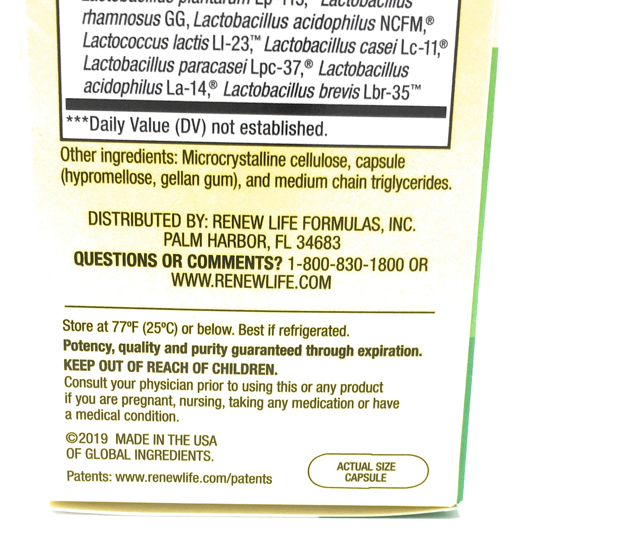 Label showing 30 Billion CFU on Renew Life probiotic