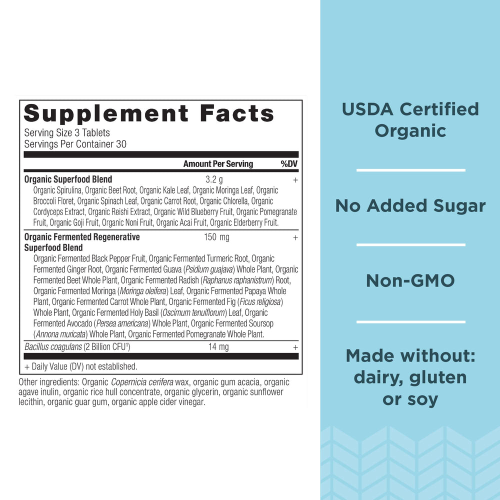 Label highlighting Bacillus coagulans probiotic at 2 billion CFUs per serving