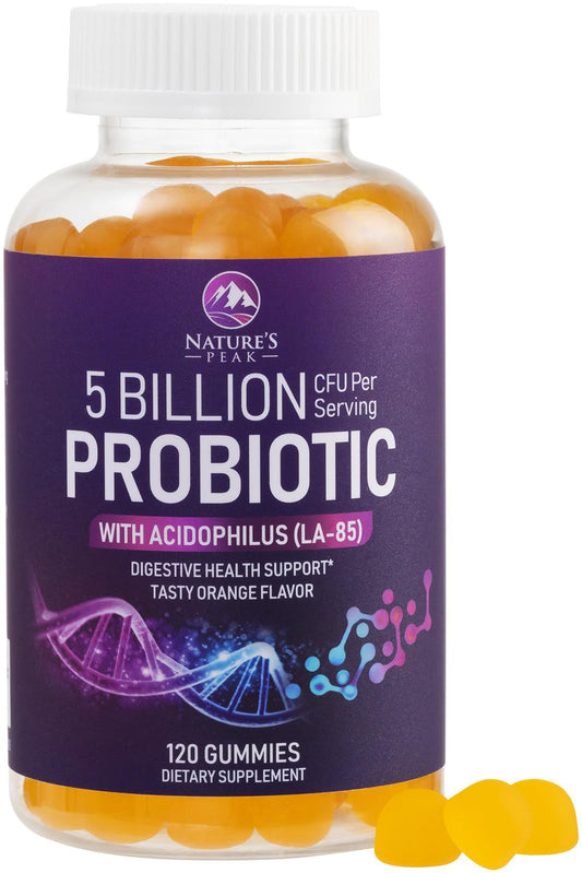 Bottle of Probiotic Gummies with orange flavor and 5B CFU label