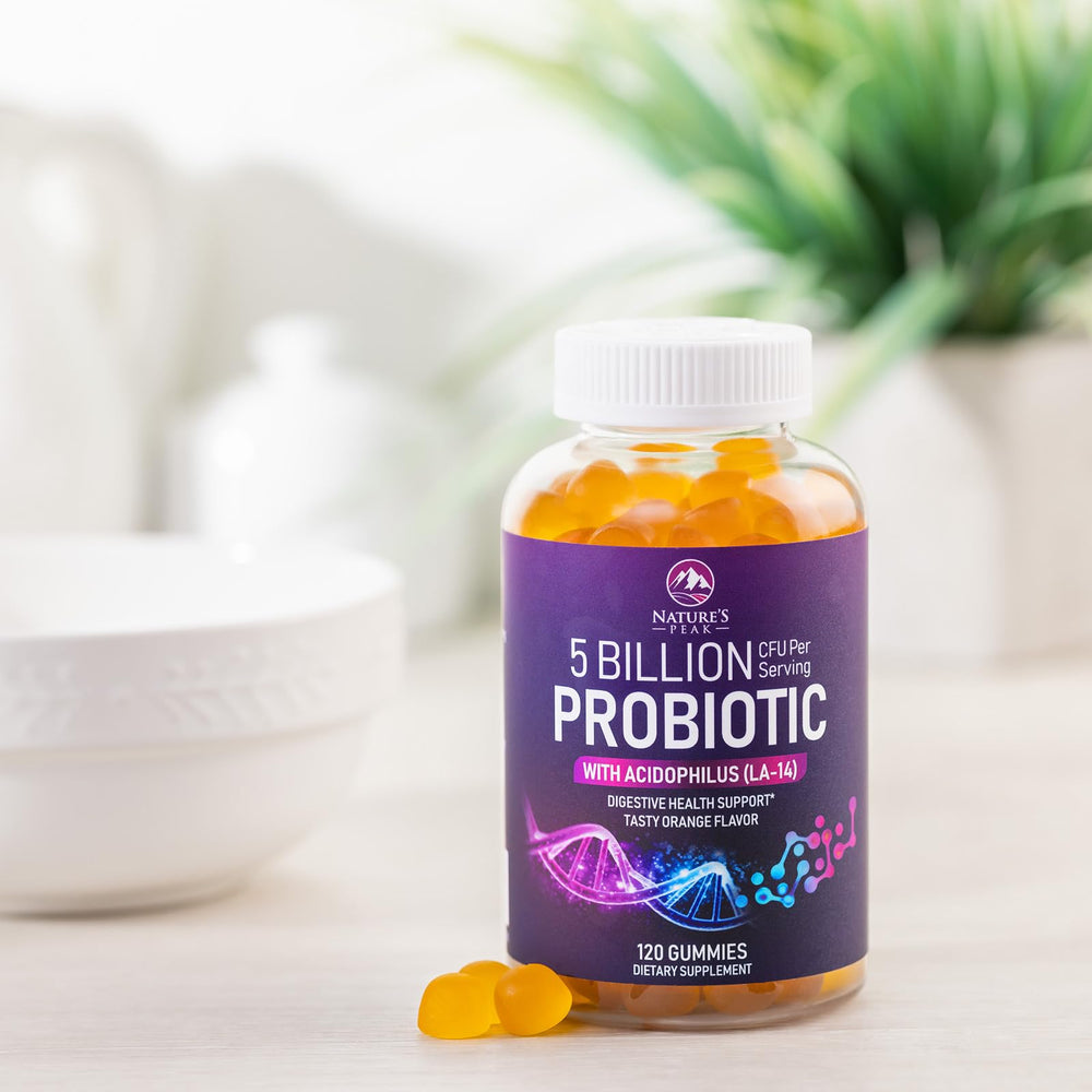 Teen-friendly probiotic gummies on a clean surface