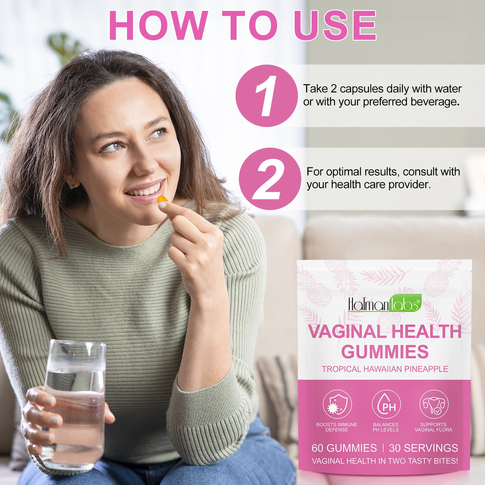 Close-up of probiotic gummies for women's health