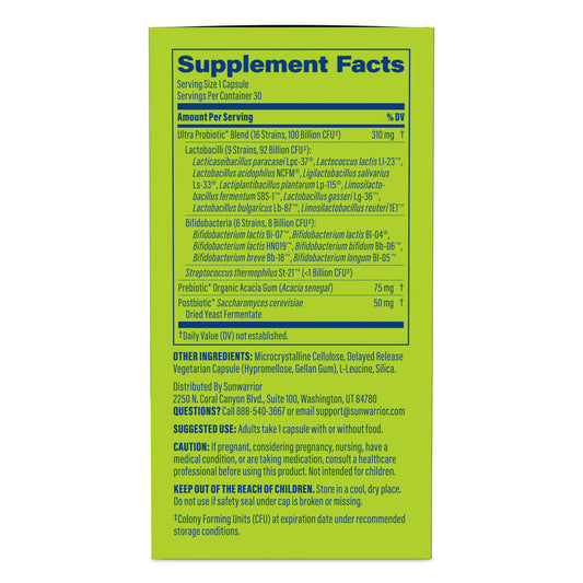 Capsules of probiotic supplement on white background