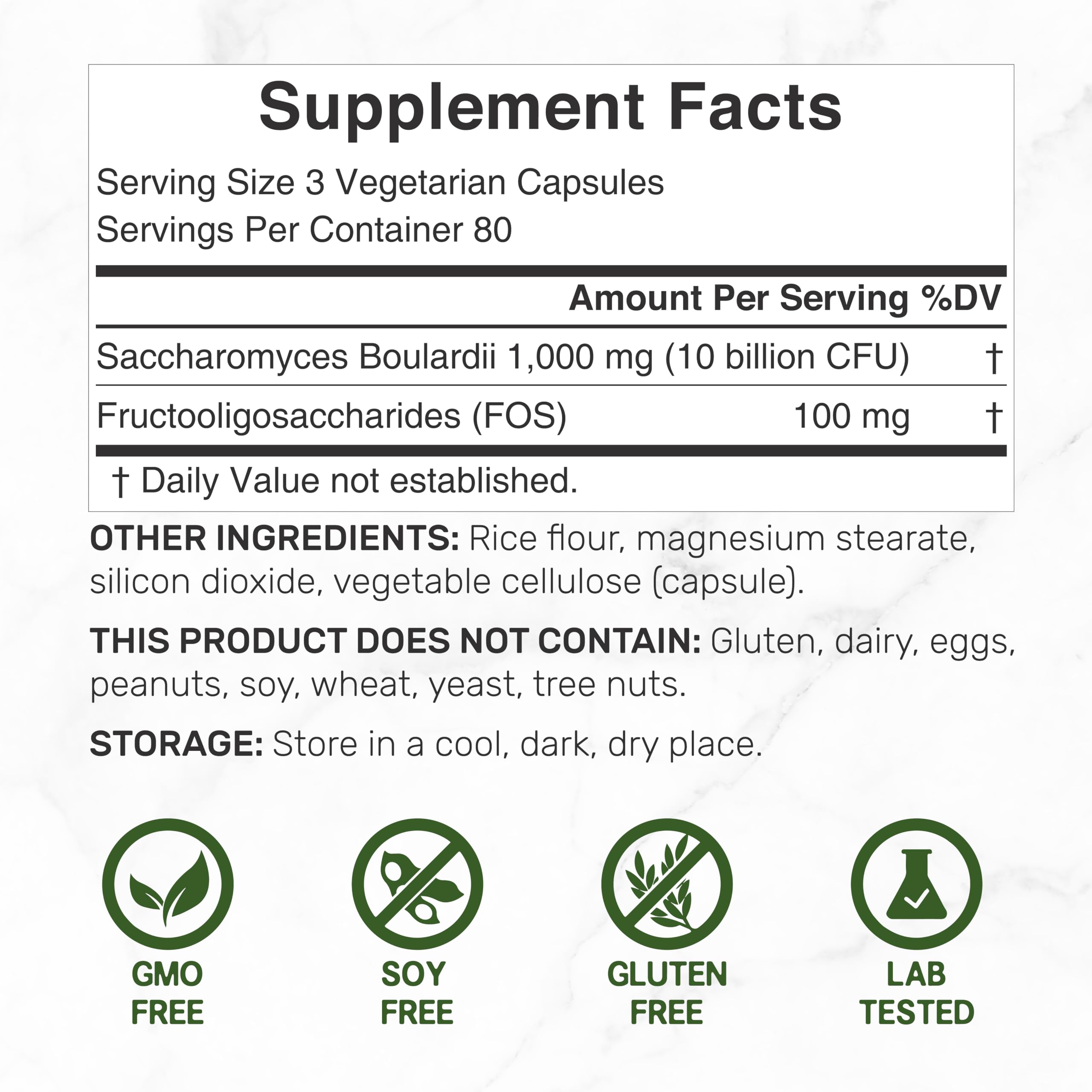Probiotic and prebiotic supplement with Saccharomyces boulardii and FOS