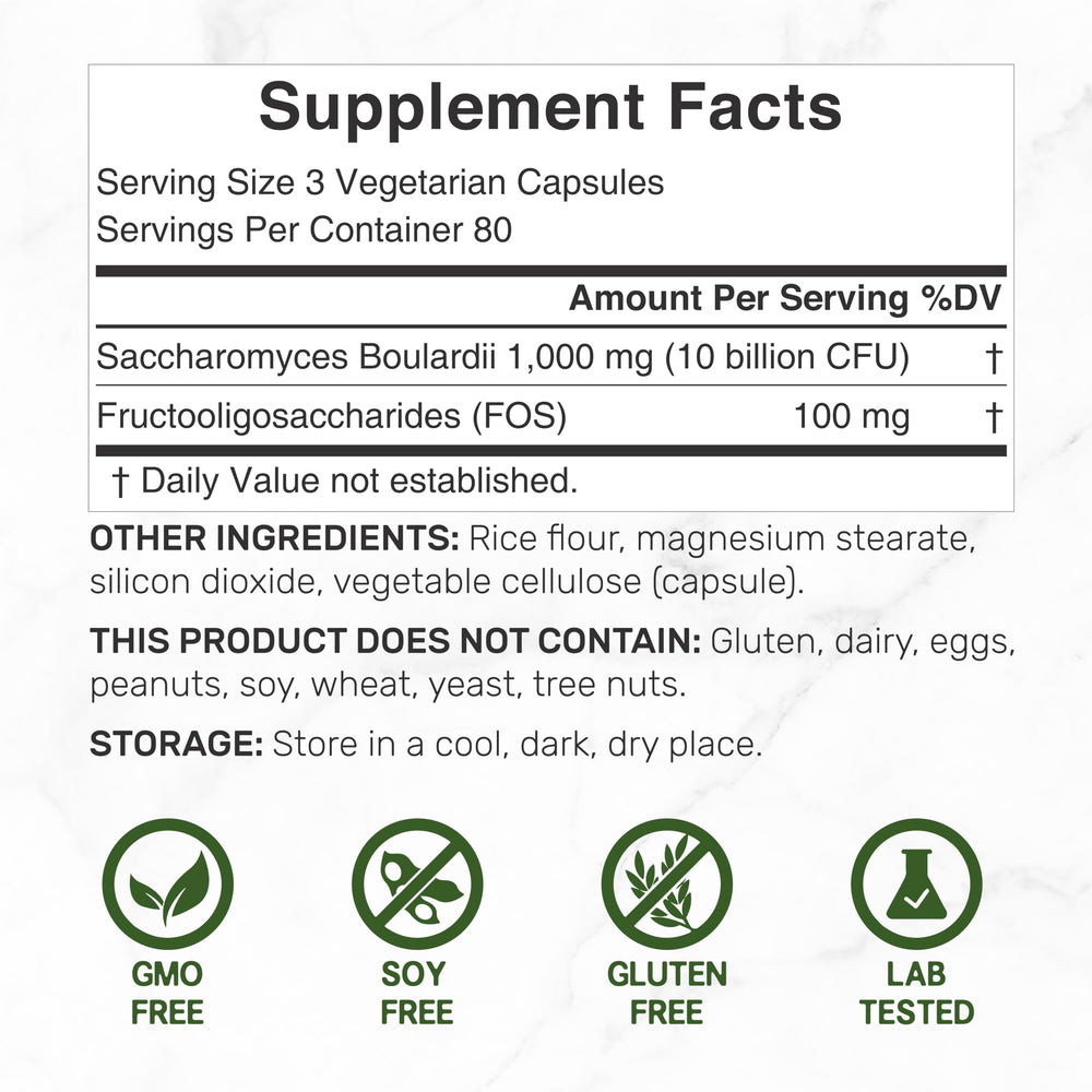 Probiotic and prebiotic supplement with Saccharomyces boulardii and FOS