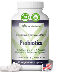 Bottle of probiotic and prebiotic supplement with 6 strains