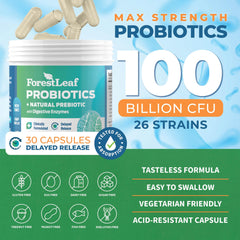 Close-up of probiotic label highlighting 100 Billion CFU and 26 strains