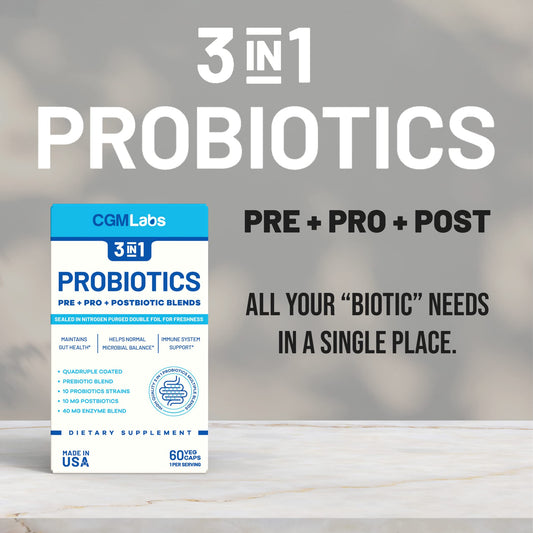 Close-up of 3 in 1 probiotic blend label