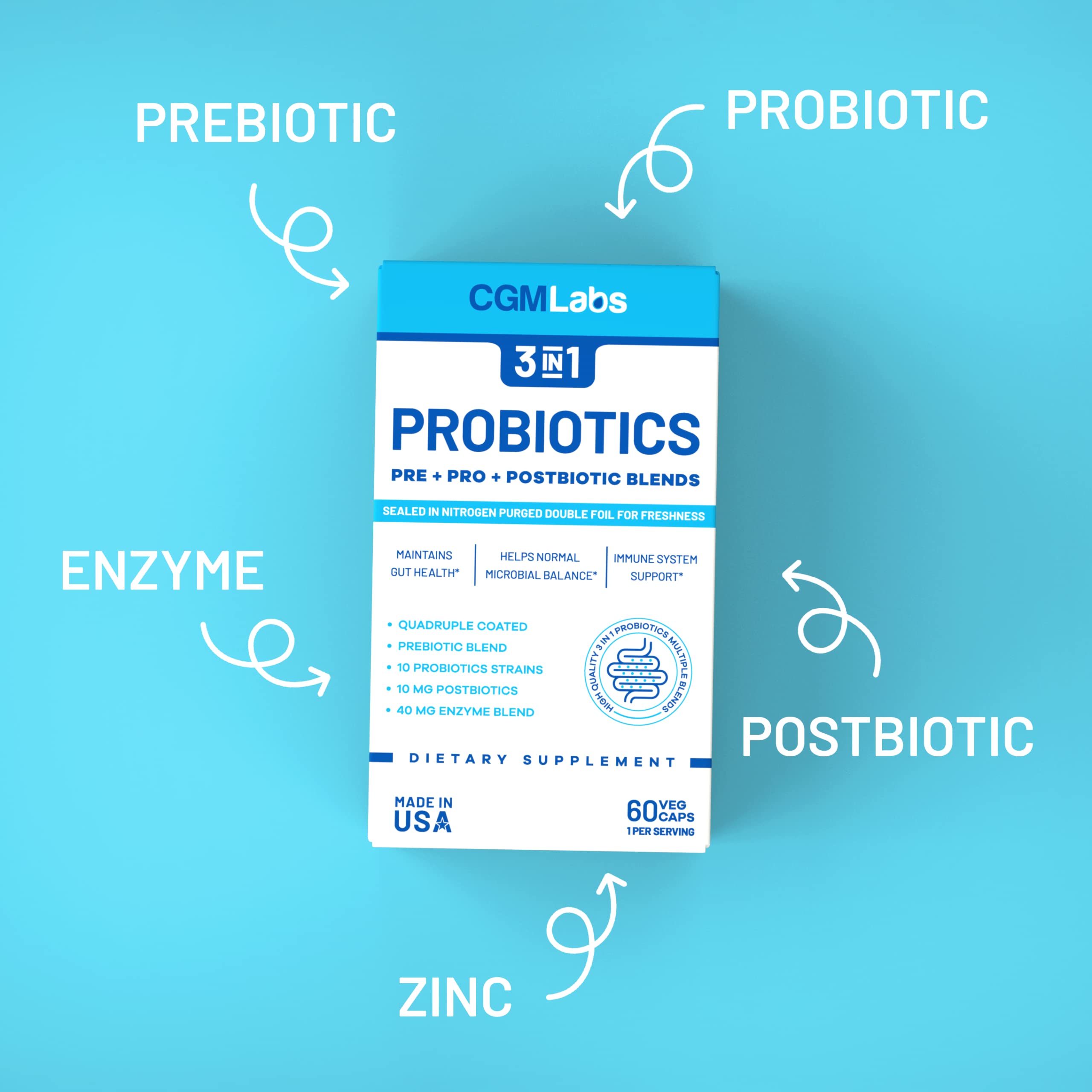 60 vegetarian probiotic capsules displayed