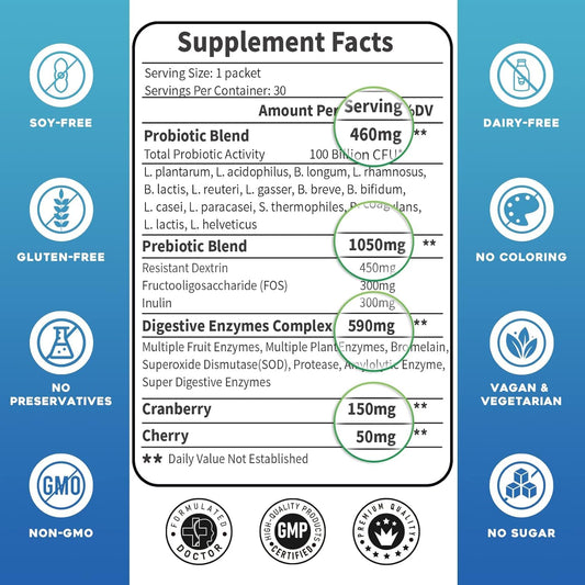 3-in-1 probiotic formula with prebiotics and digestive enzymes