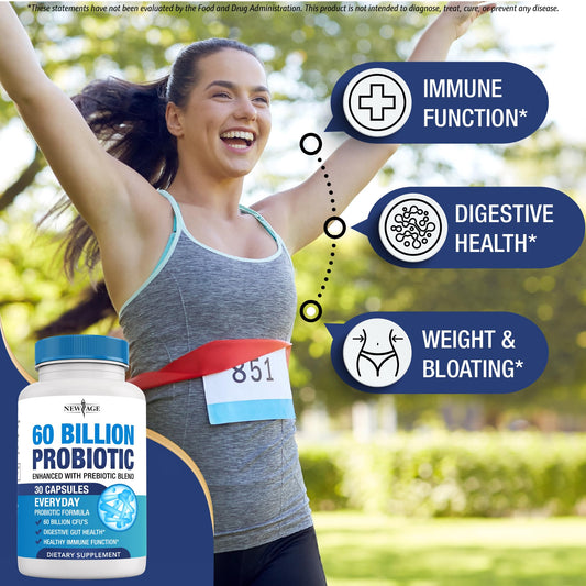 Probiotic capsules labeled 60B CFU with Prebiotic