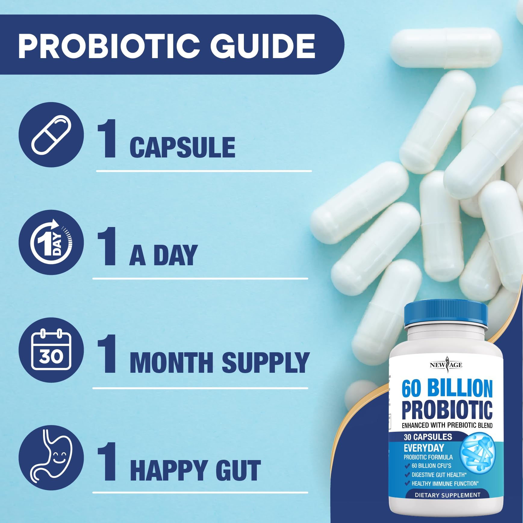 Shelf-stable probiotic supplement bottle on a shelf