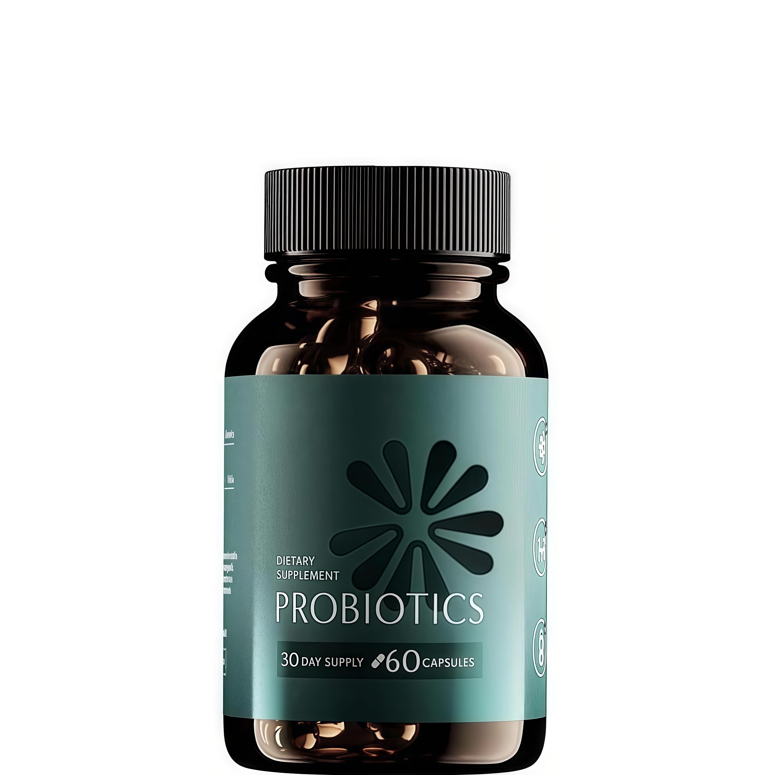 Probiotic bottle displaying 60 delayed-release capsules