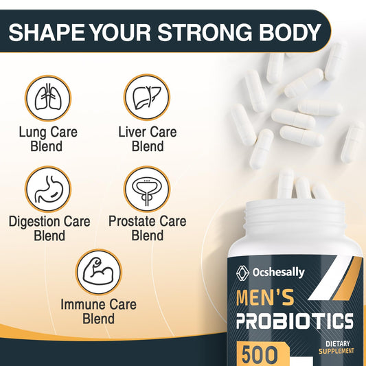 Close-up of delayed-release probiotic capsules for men