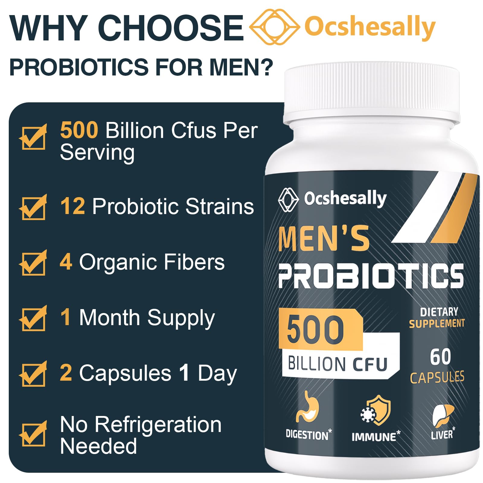 Pack shot emphasizing 500B CFUs for digestive and immune support
