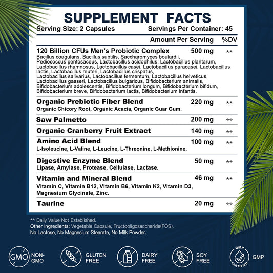 Close-up of two daily capsules from the men's probiotic