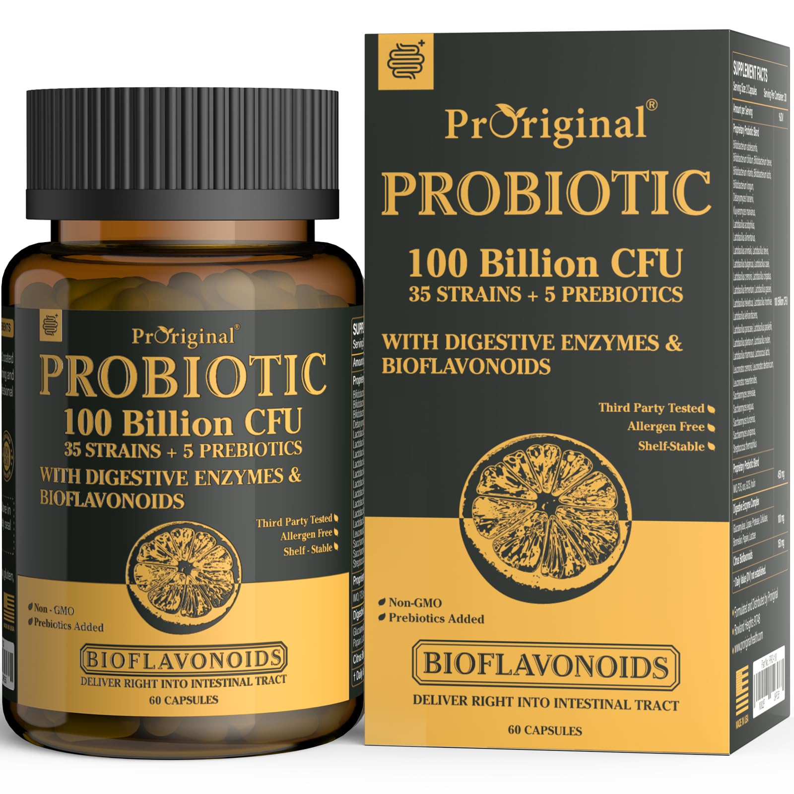 Probiotic bottle label showing 100B CFU and 35 strains