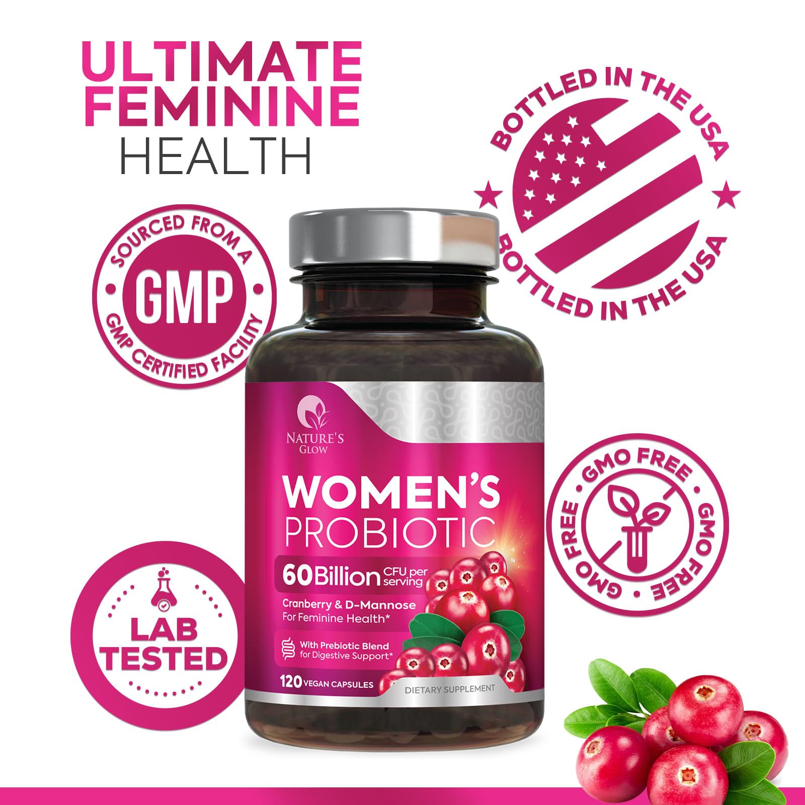 Infographic showing 16 probiotic strains for women's health