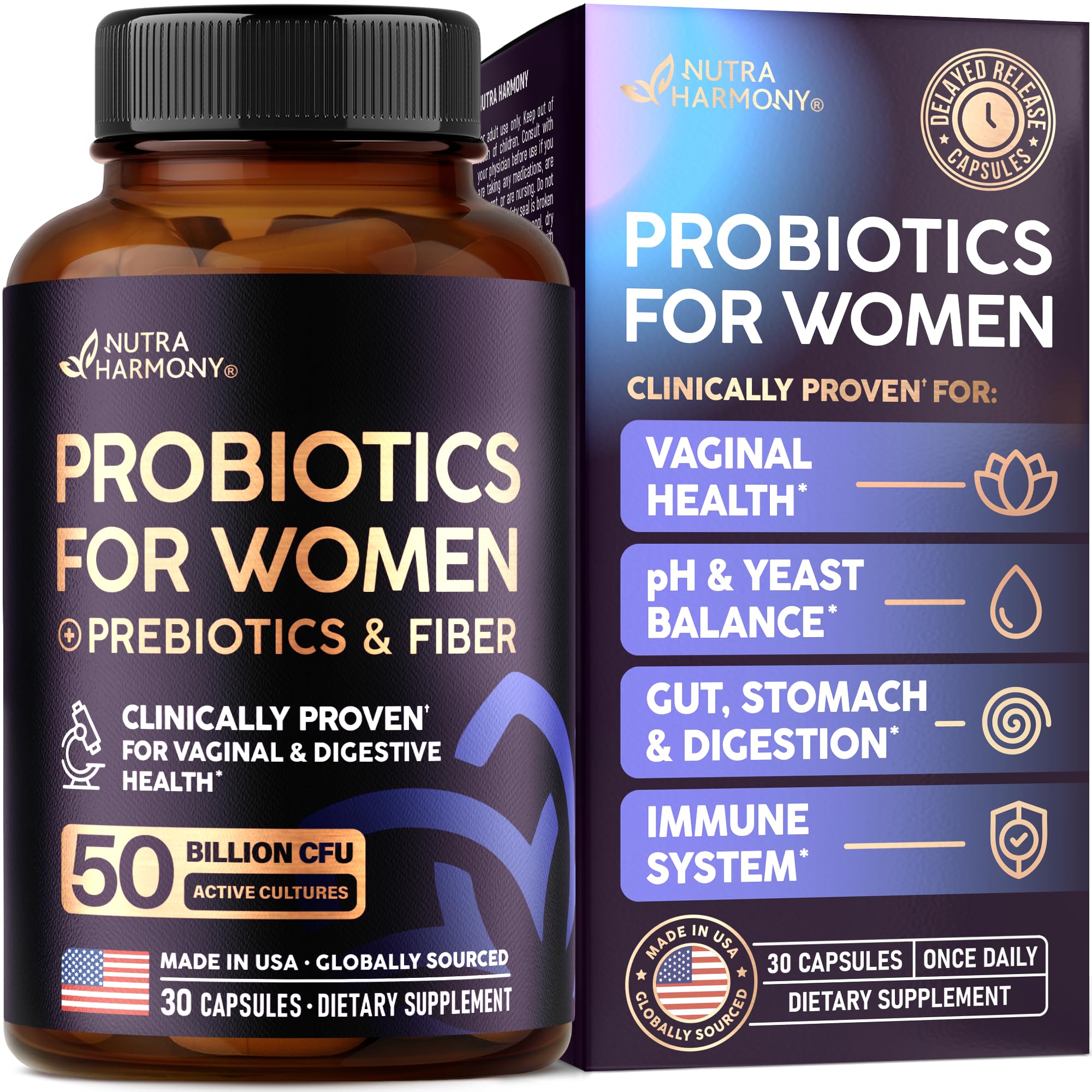 Bottle labeled Probiotics for Women 50 Billion CFU 30 capsules
